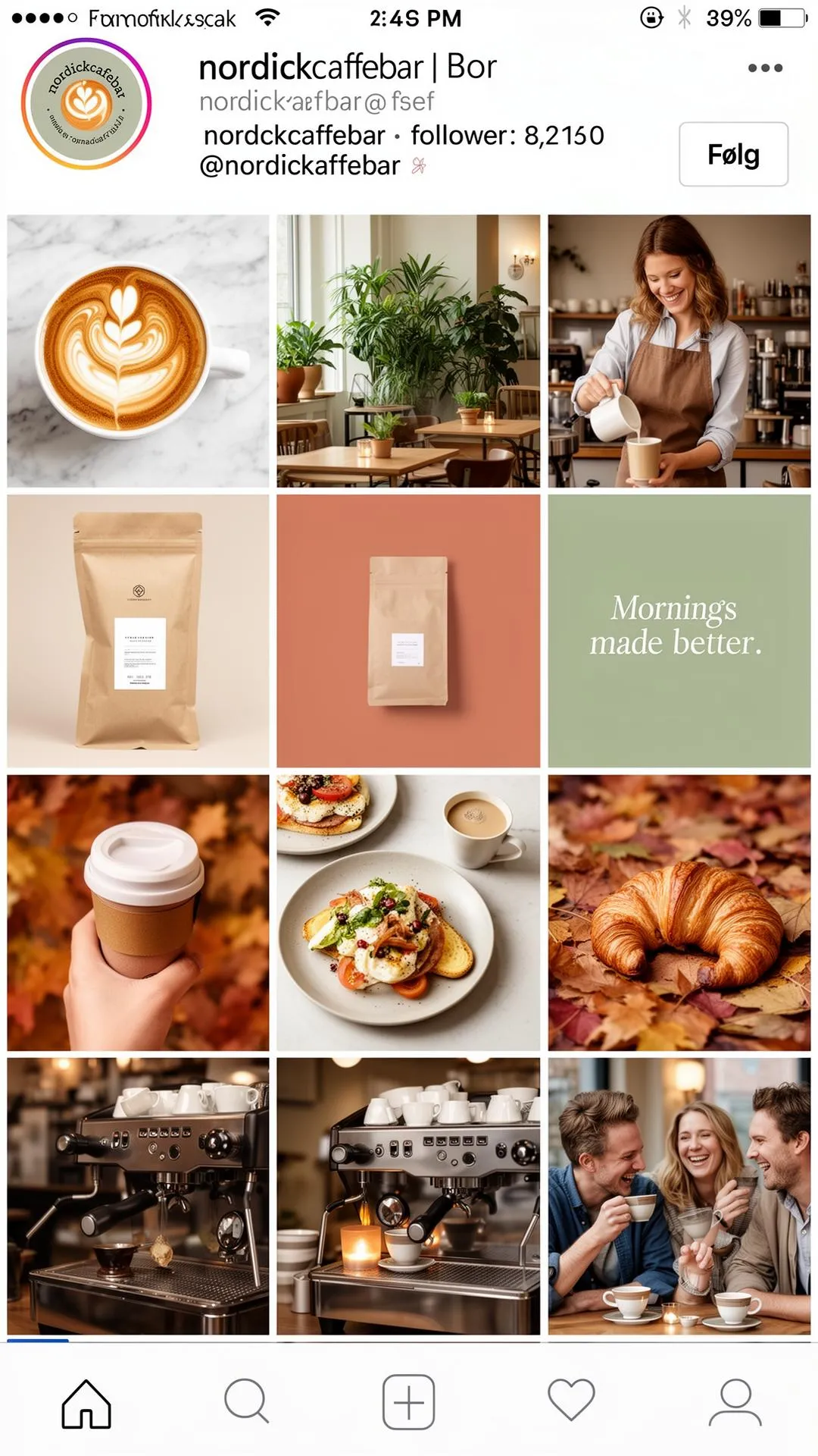 Instagram-feed produceret af OlsenDigital til Nordic Kaffebar